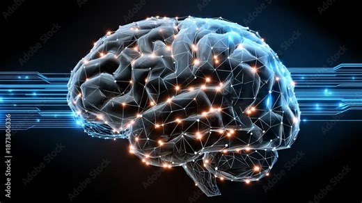 A futuristic digital representation of a brain, illustrating neural connections and technology's impact on cognition