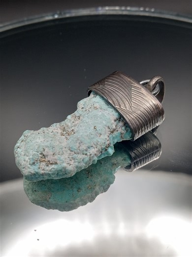 Handmade Nacozari Turquoise Pendant: Raw Crystal, Oxidized Sterling Silver - Etsy