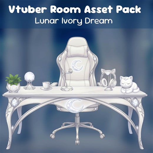 Lunar Ivory Dream Vtuber Room Asset Pack: Celestial Desk, Chair, Props (digital Download) - Etsy
