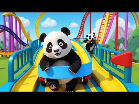 🐼 Panda Rides a Roller Coaster | 3D Animated Nursery Rhyme for Kids