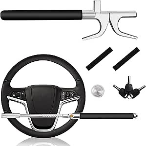 Dachenus Steering Wheel Lock,Universal Retractable Car Steering Wheel Lock,Vehicle with Adjustable Anti-Theft Protection with Bonus Safety Hammer - Suitable All Cars, Fathers Day Gifits.(Black)