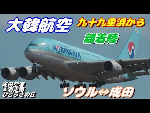 【4K】成田空港 ひこうきの丘 大韓航空 超巨大旅客機エアバスA380 離着陸