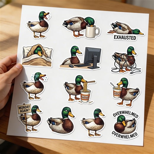 Barely Functioning Duck Sticker Sheet 9in — Waterproof Vinyl Mood Stickers for Laptop, Water Bottle, Gift - Etsy