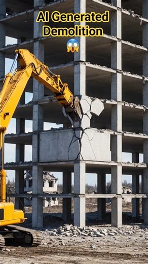 AI Generated Demolition | Excavator Brings Down Building in Seconds.