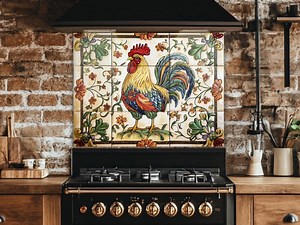 Colorful Rooster Kitchen Backsplash: Vintage Farmhouse Toughened Glass Tile - Etsy