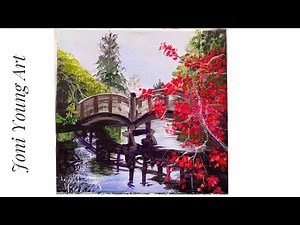 How To Paint “Bridge and Red Tree” Zen Garden painting tutorial in Acrylics