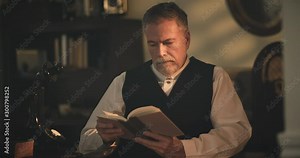 man in the 1930s 1930s man reading a book in his home study