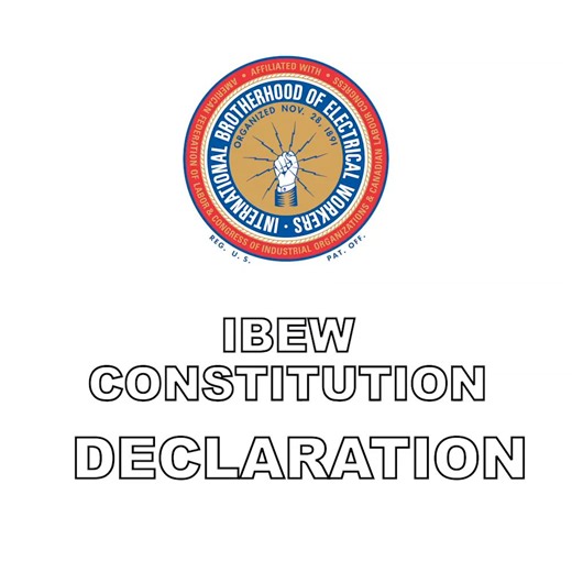 IBEW Constitution: Declaration of the INTERNATIONAL BROTHERHOOD OF ELECTRICAL WORKERS Our cause is the cause of human justice, human rights, human security. We refuse, and will always refuse, to condone or tolerate dictatorship or oppression of any kind. We will find and expel from our midst any who might attempt to destroy, by subversion, all that we stand for. This Brotherhood will continue to oppose racism, sexism, fascism, communism, Nazism or any other subversive "ism". Will support God, ou