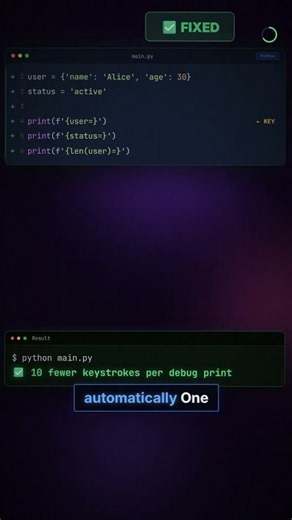 Python's f'{x=}' debug trick saves you 10 keystrokes 🔥