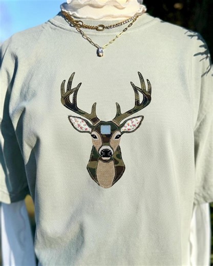 Patchwork Deer Head PNG | Ready to Print Rustic Hunting Decor | Camo Buck Wall Art | Instant Download | Gift for Hunter