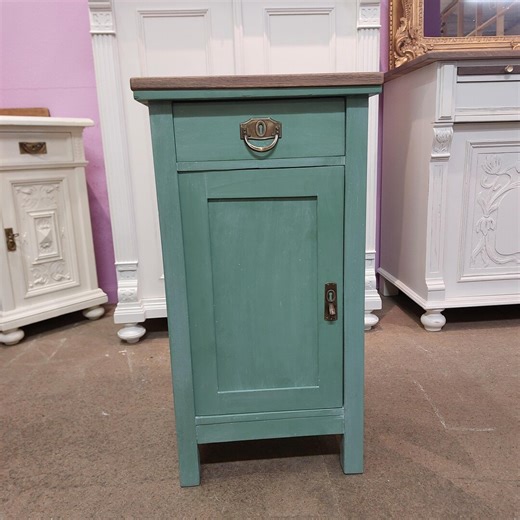 Antique Bedside Table, Solid Wood, Green With Wooden Top - Etsy UK
