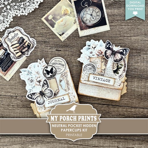 Neutral Pocket Hidden Paperclips Kit, 3 Junk Journal Black White Paperclip Very Very Vintage My Porch Prints Printable Digital Download - Etsy