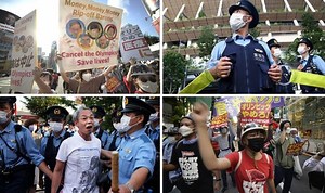 Olympic Games protest erupts on busy Tokyo street as road blocked