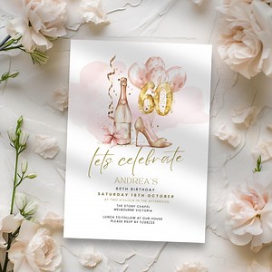 Happy 60th Glam Birthday Invitation, 60 Years & Fabulous, Womens Heels Wine Party Invite, Editable, Printable, Look Whos 60 Digital Template - Etsy
