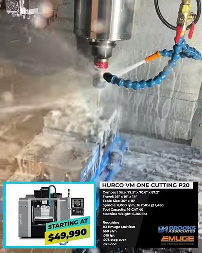Hurco VM One CNC Mill Cutting P20 Tool Steel - Hurco Social Media Post