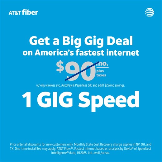 Unlock unbeatable savings of over $600/yr and enjoy 1 Gig speed for $37/mo. | AT&T