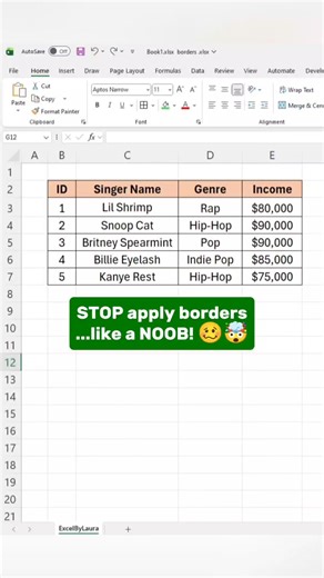 Apply borders in excel! #excel #exceltips #exceltricks #spreadsheet