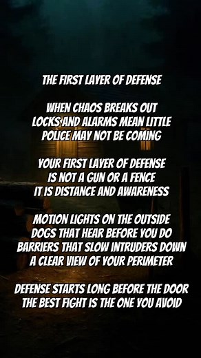 When it comes to survival, defense begins long before danger reaches your front door. Most people think of weapons or walls as their first line of defense, but in reality it starts with awareness and distance. The goal is to detect threats early, deter intruders before they get close, and delay anyone who tries to push farther. A well prepared homestead uses multiple layers of defense. Motion lights expose movement in the dark and force intruders to think twice. Dogs are more than companions, th