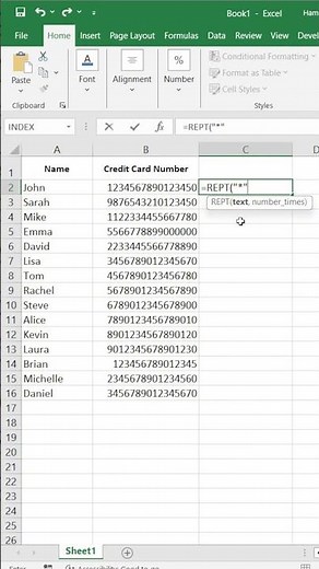 Quick Excel Trick Mask Credit Card Numbers in Excel #exceltips #shorts #excel