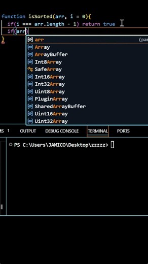 How to Check if Array is Sorted Using Recursion #foryou #shorts #shortvideo #yt #youtubeshorts