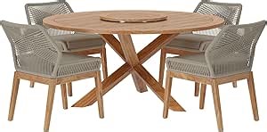 Modway Wellspring 5-Piece Outdoor Patio Dining Table Set in Light Gray Greige