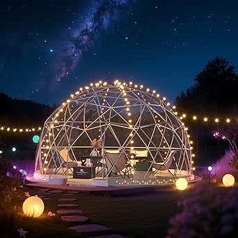 Upgraded 12FT Garden Dome Tent, Outdoor Clear Bubble Tent for 6–10 People, Geodesic Dome Greenhouse with Waterproof PVC Clear Cover, LED Lights, Window for Backyard Patio Camping Party