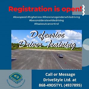 This unique driving course incorporates defensive driving and vehicle control techniques, designed to equip drivers with the skills necessary to improve reaction times and handling capabilities while maintaining control in adverse situations. The exercises are low-speed but high-stress and take place on a closed course. All skills learned are directly transferable to everyday driving. Contact DriveStyle Ltd. or call 1-868-493-7895 for more information. --- ** 𝗧𝗛𝗜𝗦 𝗜𝗦 𝗔 𝗣𝗔𝗜𝗗 𝗔𝗗𝗩𝗘𝗥