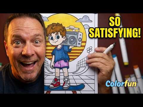 80s Throwback Skater Coloring | Satisfying Marker Art