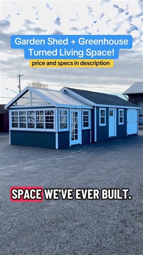 Lapp Structures LLC on Instagram: "This Garden Shed + Greenhouse Combo is a great example of how one structure can serve multiple purposes without compromise. The project pairs a 14’ x 22' Garden Shed with a 10' x 12' Atrium Greenhouse, all finished in Evening Blue SmartTec siding with crisp white trim and topped with classic asphalt shingles for a clean, timeless look. The garden shed side is where this build really shines. Inside, the space is intentionally partitioned into two separate rooms,
