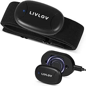 LIVLOV V8 Rechargeable Heart Rate Monitor Chest Strap, 5.3 Khz ANT+ Bluetooth Chest Heart Rate Monitor, Waterproof HR Sensor for Polar Wahoo Peloton Zwift DDP Yoga
