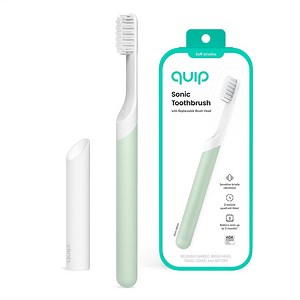 Quip Sonic Adult Electric Toothbrush Soft Bristles Built-in Timer + Travel Case, Sage Green - Walmart.com