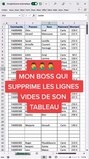174K views · 887 reactions | Supprime les lignes vides de ton tableau rapidement avec cette astuce  Te former à Excel t’intéresse ?  Clique sur mon lien en bio pour découvrir ma formation Excel éligible CPF #excel #exceltips | Dimby Rakotomalala | Facebook