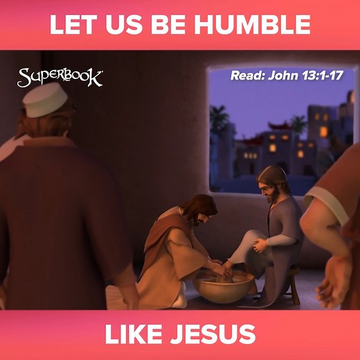 Jesus modeled the true meaning of humility by washing His disciples’ feet. 🥹 You can be like Jesus, too! Practice humility today by extending kindness and care to the people around you. 💗 . . . . . SUPERBOOK Bringing Bible Stories and Jesus' love to kids everywhere Series App Academy Outreach | Superbook