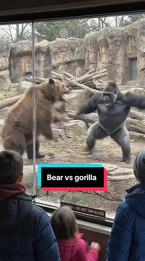 Bear and gorilla fight at the zoo