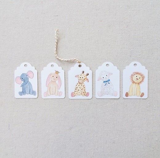 Baby Stuffed Animal Gift Tags, Baby Shower Party Favor Goody Bag Tags, Original Watercolor Baby Shower Present Label - Etsy