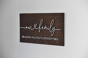 Family Name Sign, Connected Heart Our Family Sign, Custom Wood Sign, 3D Sign, Personalized Family Sign, Christmas Gift, Sign With Kids Names - Etsy