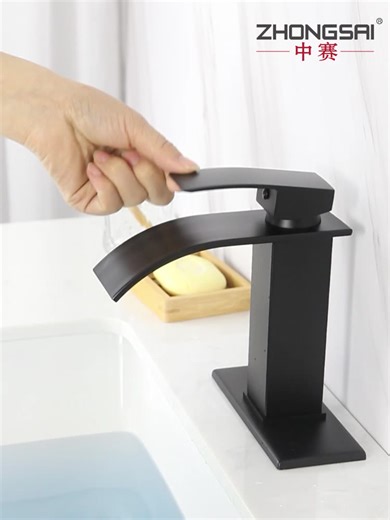 Modern Polished Chrome Deck Mount Waterfall Faucet Thermostatic Hot Cold Water Basin Mixer Tap for Lavatory Sink Bathroom Tap