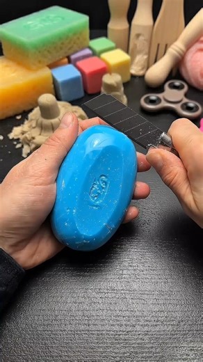 Oddly Satisfying Soap Cutting 😍 | Blue Shell & Red Core Crunch ASMR (UK Shorts)