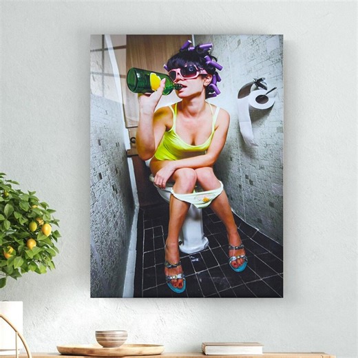 Girl Sits in A Toilet Metal Wall Art Poster Andrey Armyagov Metal Wall Art - Etsy