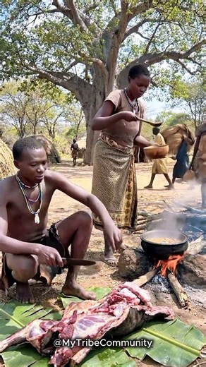 Hadzabe Bushcraft Cooking Wild Meat Soup #tribalfood #tribalcooking #shorts