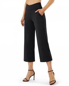 G4Free Capri Pants for Women Wide Leg Yoga Dress Capris with Pockets Cross Loose Casual Work Crop Pants