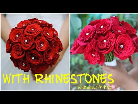 Bridal Red rose bouquet with rhinestones |DIY Wedding bouquet | Untrained Artist