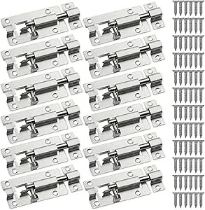 SANATO Slide Barrel Bolt Latch 3 Inches Sliding Latch Lock, Stainless Steel Sliding Lock for Door Security (12 Pack) (3 inches)