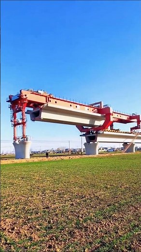 The entire process of erecting the beam on the bridge girder machine #bridge #technology