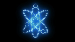 Download Animated atomic icon with a glowing neon effect for free