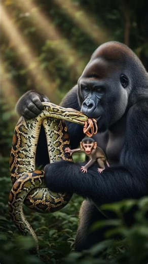 Gorilla Fights Python to Save Monkey — Insane Jungle Rescue #shorts #animals #wildlife #viral #fyp