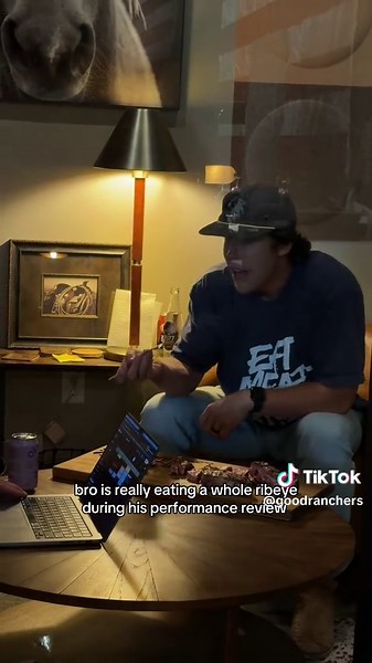 Bro is Really Eating a Whole Ribeye During His Performance Review