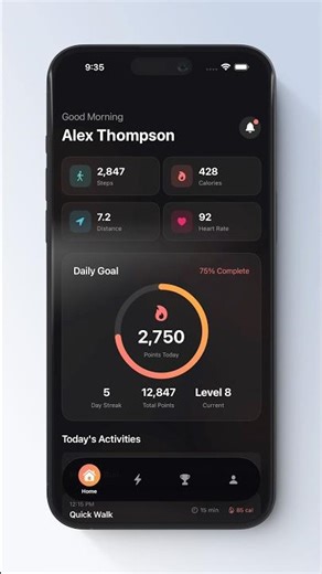 ⚡ SwiftUI Fitness App – Dark Mode UI with Custom Tab Bar