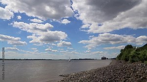 Time lapse video of Elbe River with ships and kayaks moving