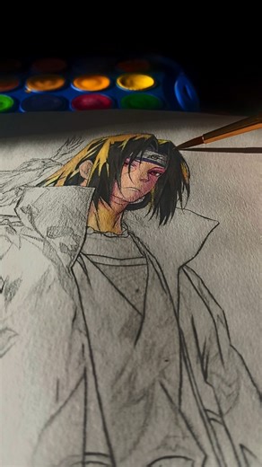 Itachi uchiha🔥🥷#how to draw anime#watercolor anime art#how to draw itachi#anime drawing#watercolor
